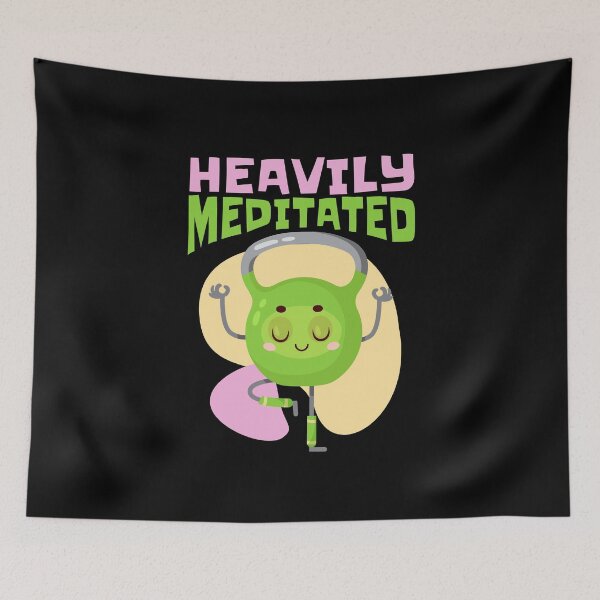 Item preview, Heavily Meditated, Funny Kettlebell Yoga Pose designed and sold by Maria Garcia.