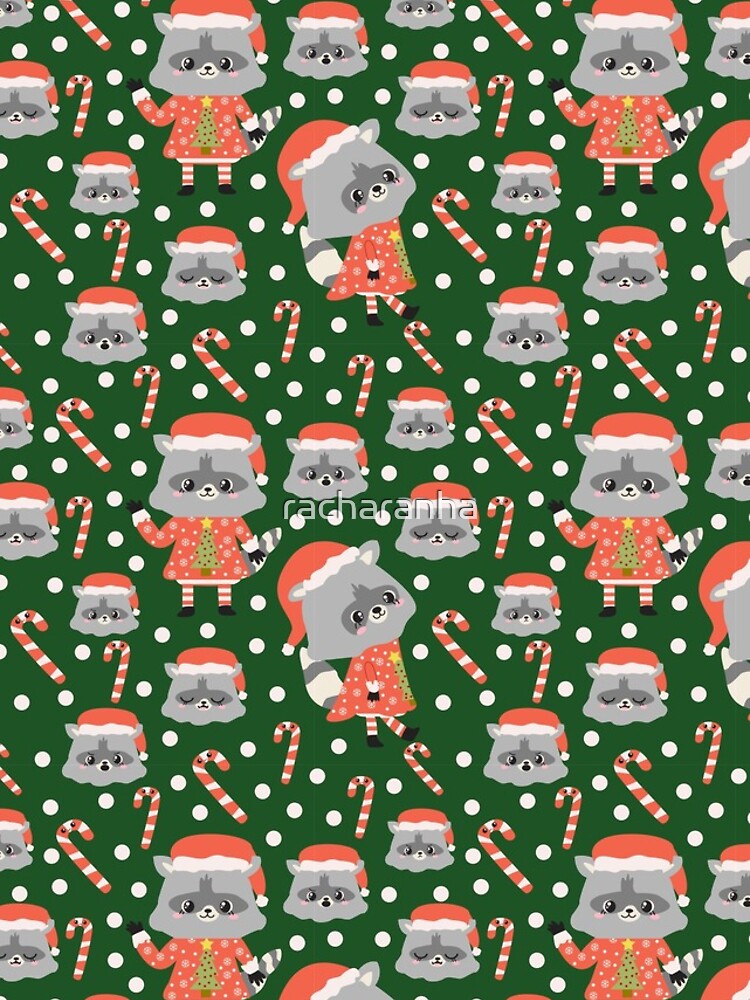Thumbnail 4 of 4, iPhone Case, Christmas Racoon Pattern Design Green designed and sold by racharanha.