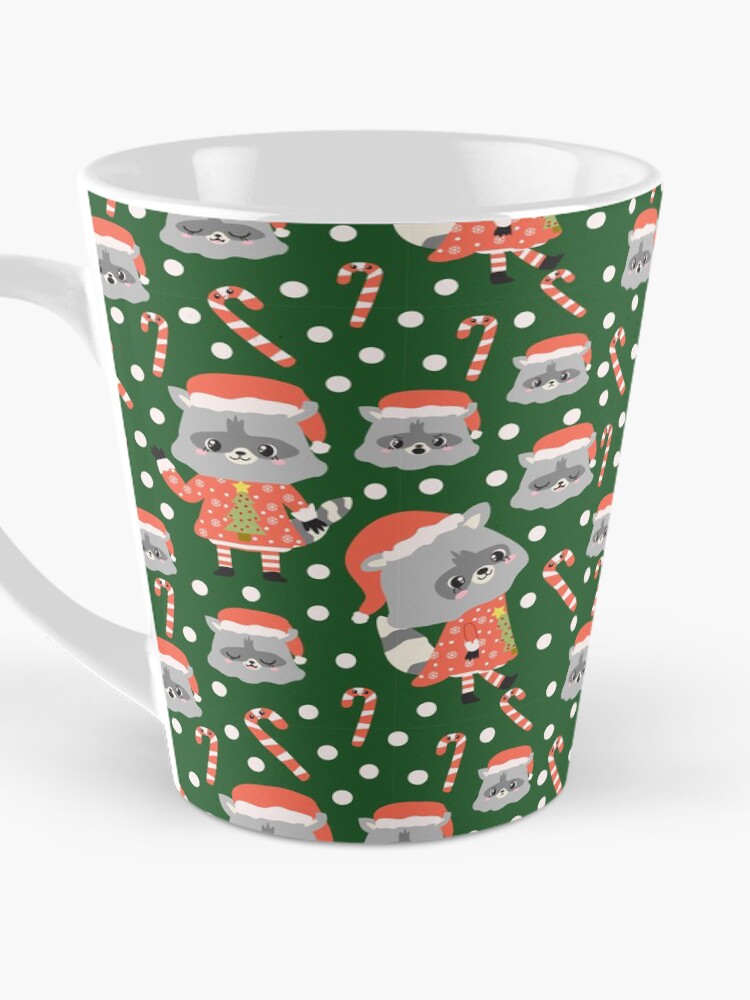 Thumbnail 3 of 4, Coffee Mug, Christmas Racoon Pattern Design Green designed and sold by racharanha.