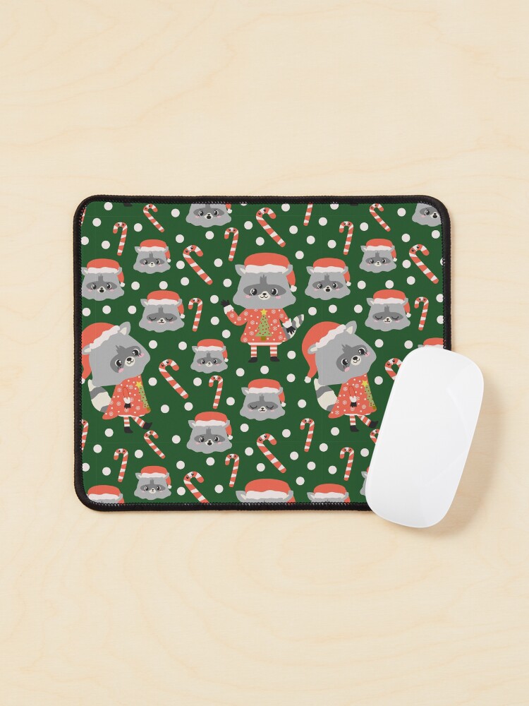 Thumbnail 1 of 5, Mouse Pad, Christmas Racoon Pattern Design Green designed and sold by racharanha.