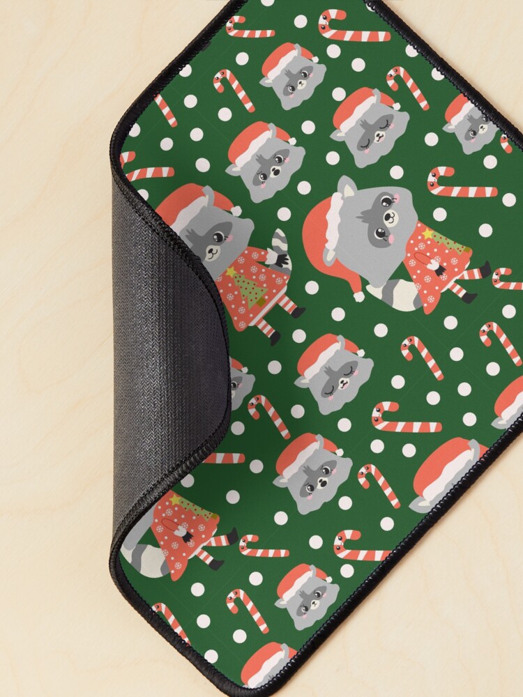 Thumbnail 2 of 5, Mouse Pad, Christmas Racoon Pattern Design Green designed and sold by racharanha.