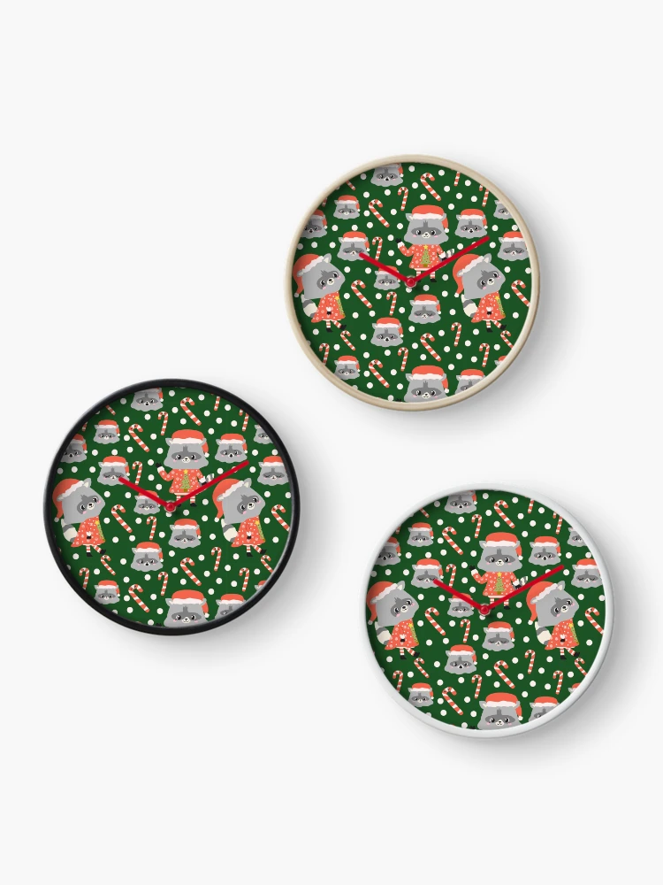 Thumbnail 3 of 4, Clock, Christmas Racoon Pattern Design Green designed and sold by racharanha.