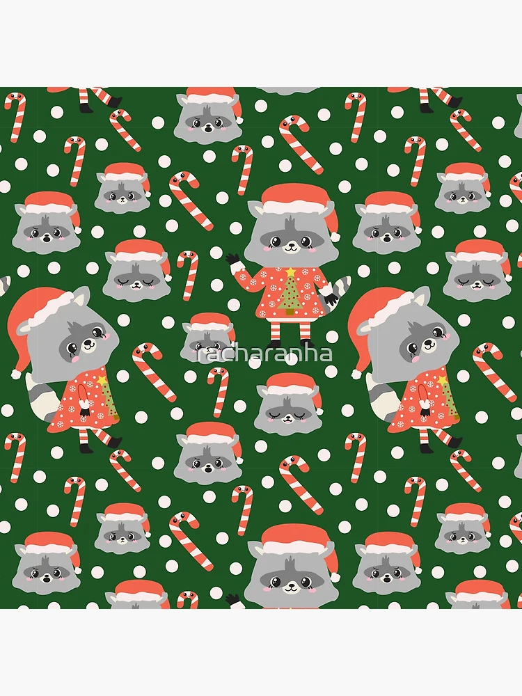 Thumbnail 4 of 4, Clock, Christmas Racoon Pattern Design Green designed and sold by racharanha.