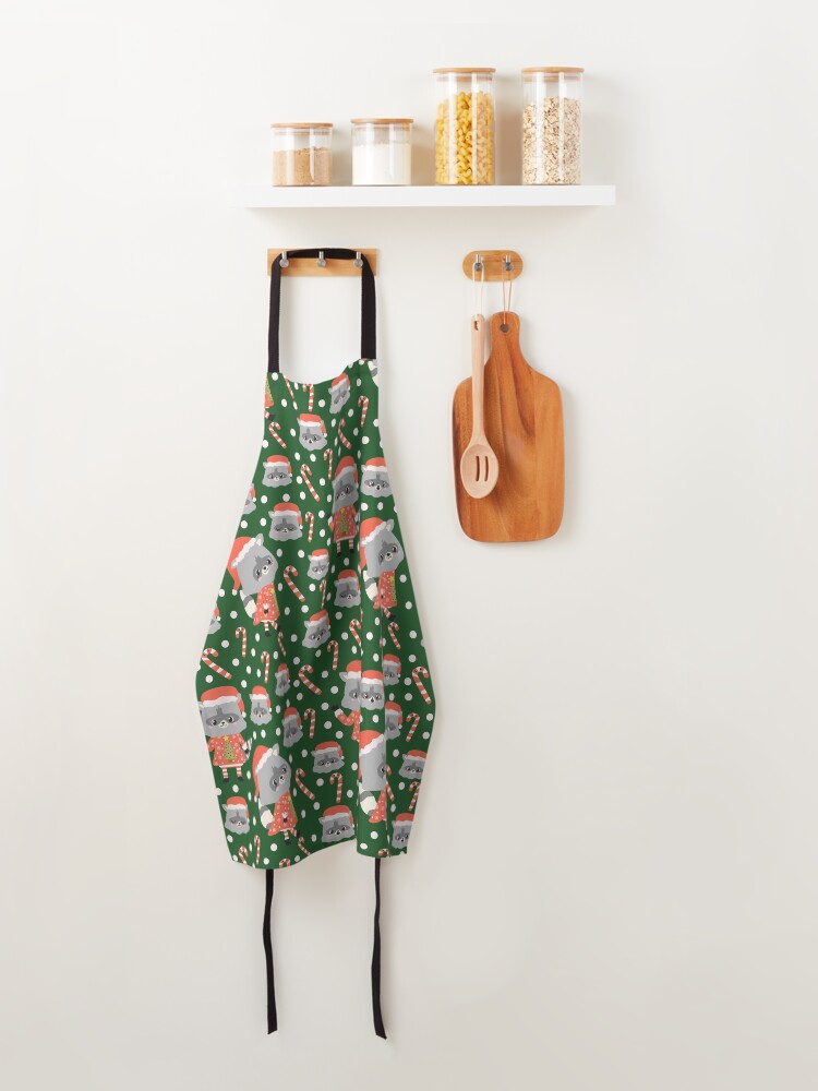 Thumbnail 4 of 6, Apron, Christmas Racoon Pattern Design Green designed and sold by racharanha.