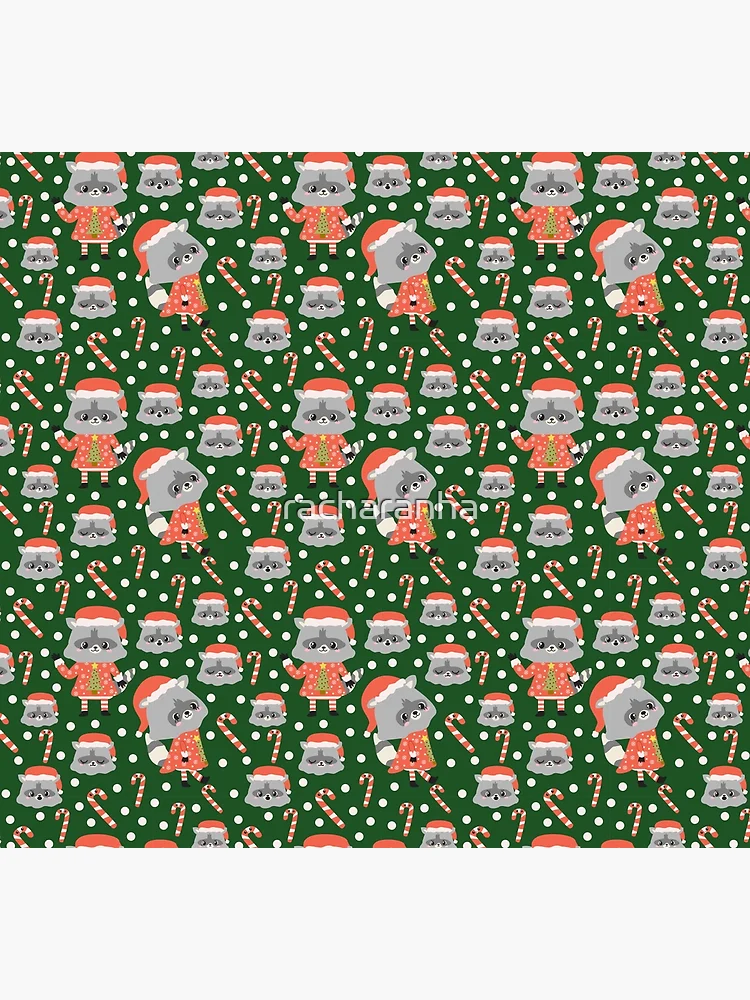 Thumbnail 5 of 5, Socks, Christmas Racoon Pattern Design Green designed and sold by racharanha.