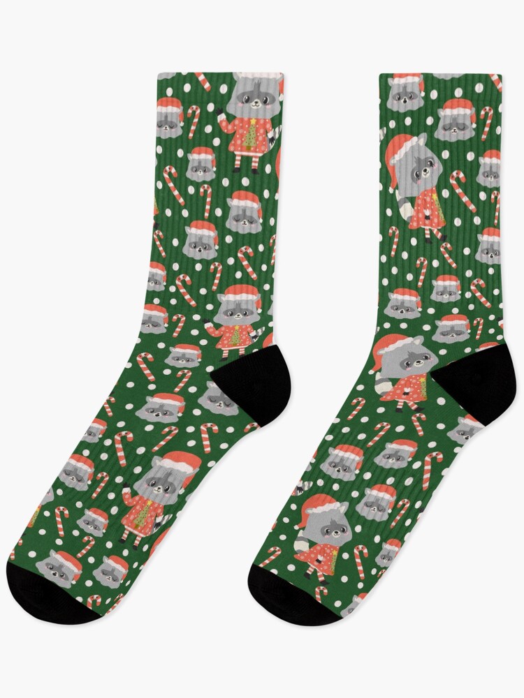 Thumbnail 1 of 5, Socks, Christmas Racoon Pattern Design Green designed and sold by racharanha.