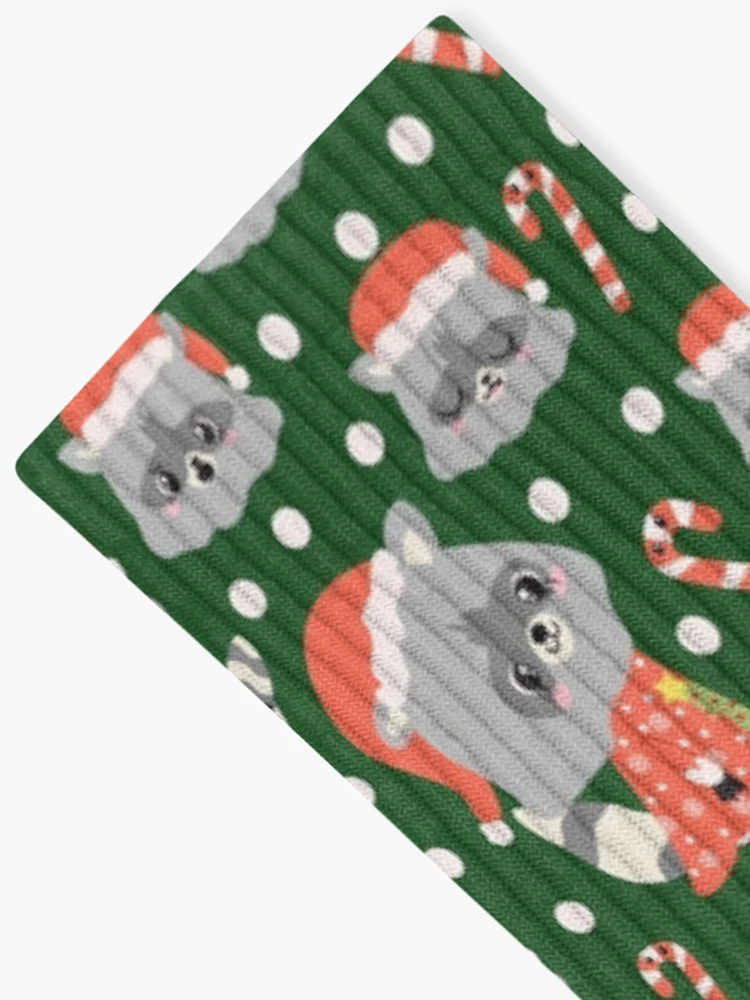 Thumbnail 2 of 5, Socks, Christmas Racoon Pattern Design Green designed and sold by racharanha.