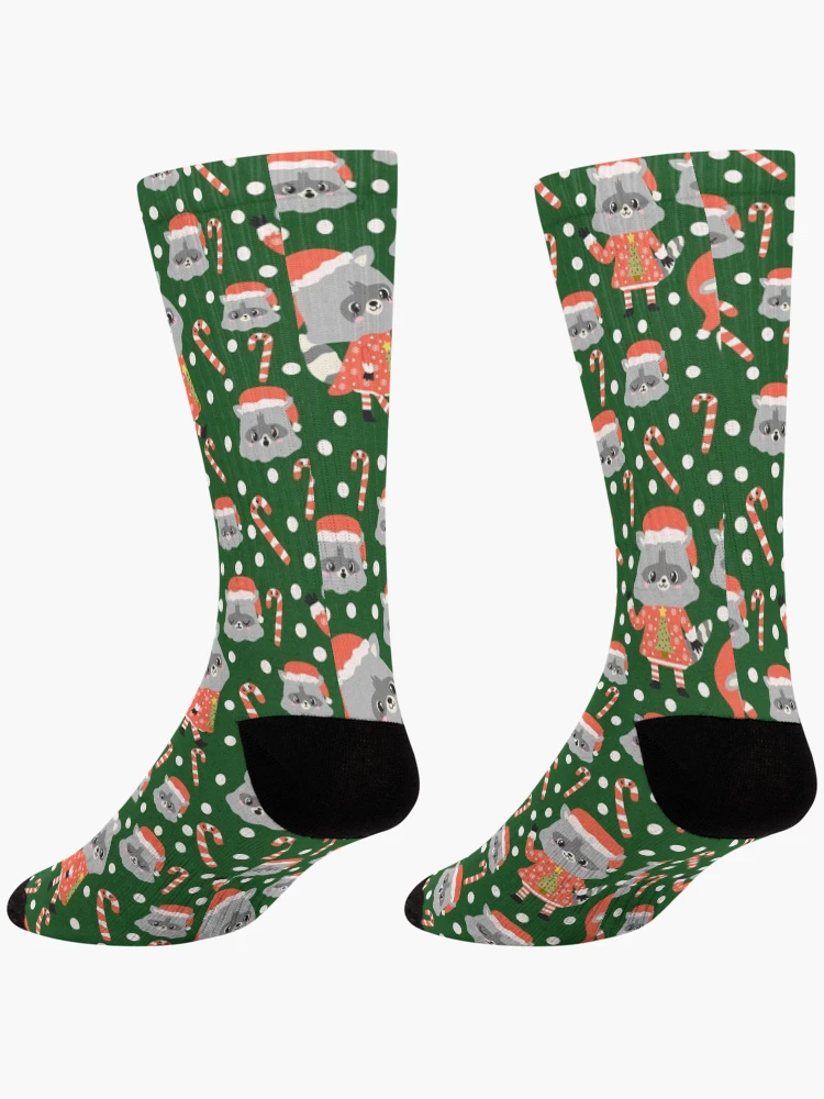 Thumbnail 4 of 5, Socks, Christmas Racoon Pattern Design Green designed and sold by racharanha.