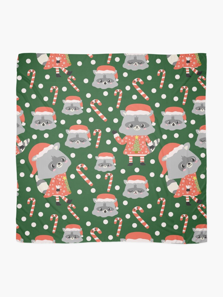 Thumbnail 2 of 3, Scarf, Christmas Racoon Pattern Design Green designed and sold by racharanha.