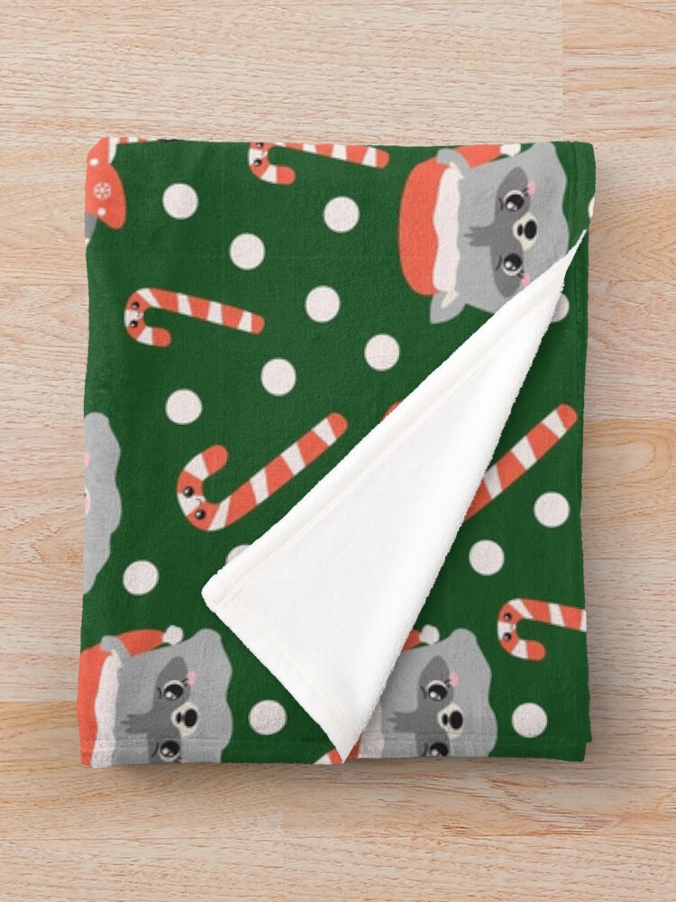 Thumbnail 3 of 6, Throw Blanket, Christmas Racoon Pattern Design Green designed and sold by racharanha.