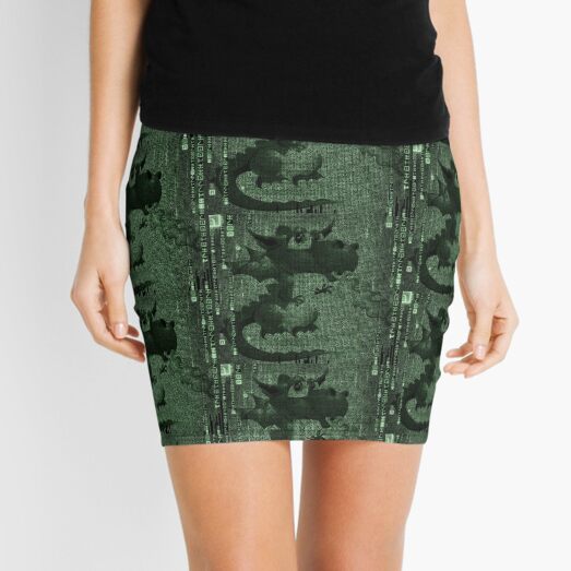 Draco the Dragon caught in a green Matrix Mini Skirt