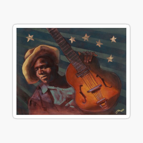 American Delta Blues Guitar with Flag. Retro Style. Sticker