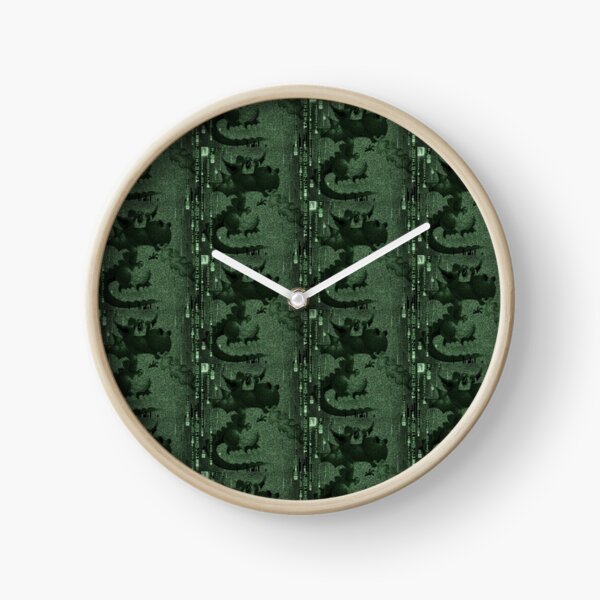 Neon teal dragon head pattern Clock