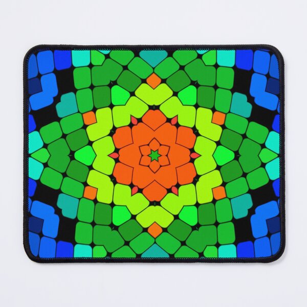Item preview, Geometric Kaleidoscope Flower Orange Green and Blue designed and sold by WormholeOrbital.