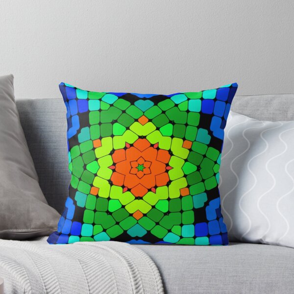 Item preview, Geometric Kaleidoscope Flower Orange Green and Blue designed and sold by WormholeOrbital.