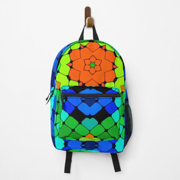 Item preview, Geometric Kaleidoscope Flower Orange Green and Blue designed and sold by WormholeOrbital.