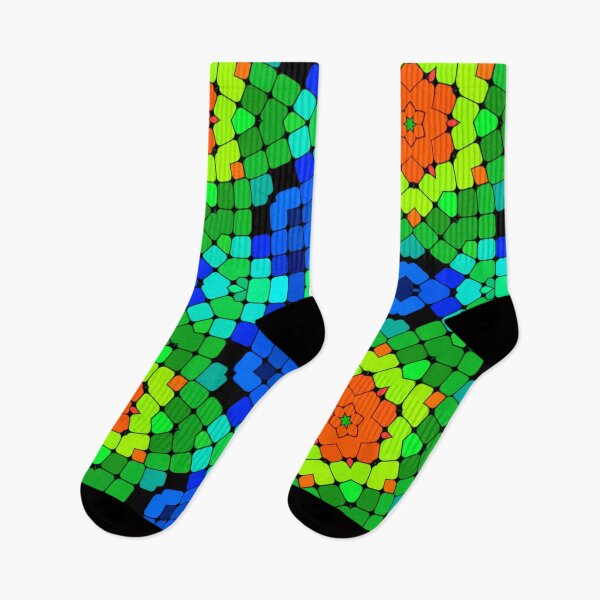 Item preview, Geometric Kaleidoscope Flower Orange Green and Blue designed and sold by WormholeOrbital.