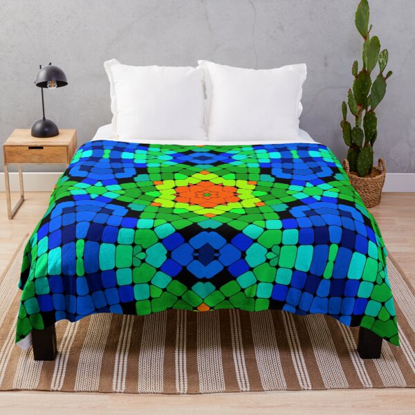 Item preview, Geometric Kaleidoscope Flower Orange Green and Blue designed and sold by WormholeOrbital.