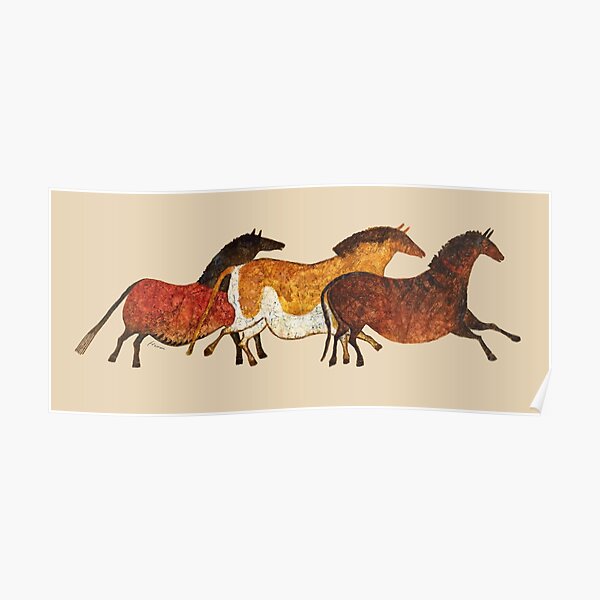 Cave Horses in Beige Poster