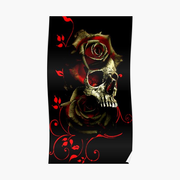 Pósters: Calavera Con Rosas Negras | Redbubble