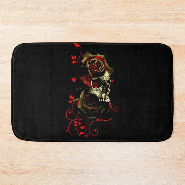 Artikelvorschau, Goldener Totenkopf mit schwarzen und roten Rosen entworfen und verkauft von Gothic Fantasy.
