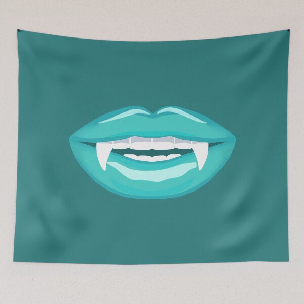 Item preview, Toothy Vampire Fang Smile Glossy Teal Turquoise Blue Green Lips designed and sold by ViewerEqualsPhoton.