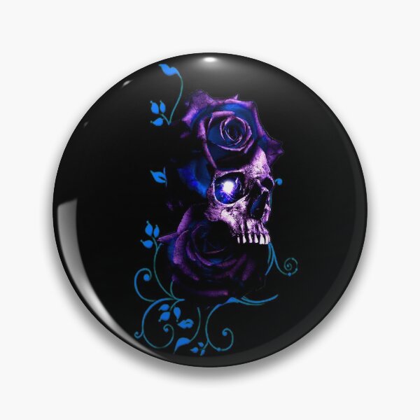 Item preview, Blue  Fire  Skull with Black and Blue Roses designed and sold by Gothic Fantasy.