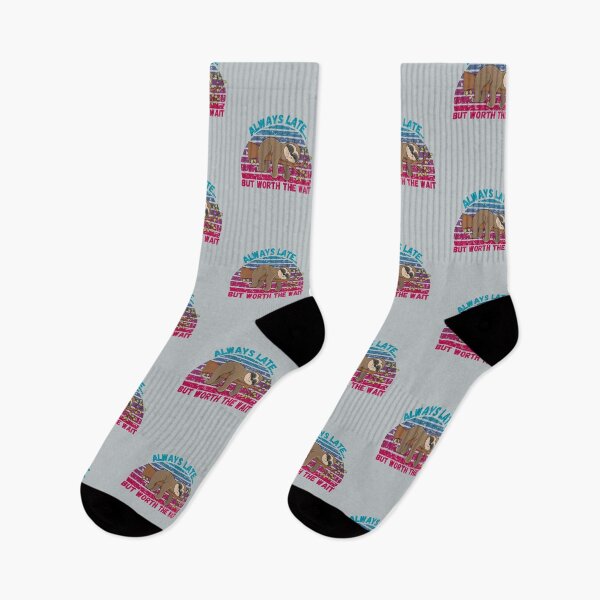 Item preview, Always Late But Worth the Wait - Retro Rainbow Sunset Sleeping Sloth in Tree Distressed on grey by Boo-da-chay designed and sold by Boo-da-chay.