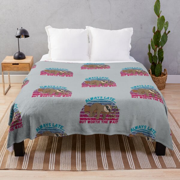 Item preview, Always Late But Worth the Wait - Retro Rainbow Sunset Sleeping Sloth in Tree Distressed on grey by Boo-da-chay designed and sold by Boo-da-chay.