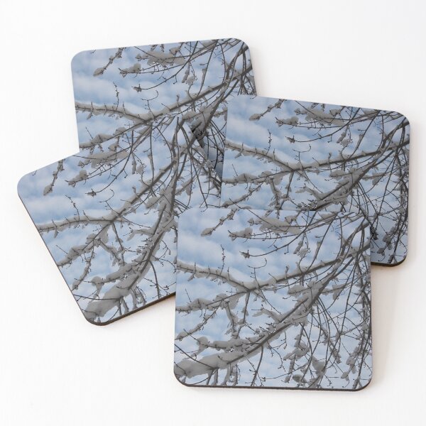 Item preview, Snow Covered Tree Branches Against Pretty Blue Clouded Sky designed and sold by JariHawk.