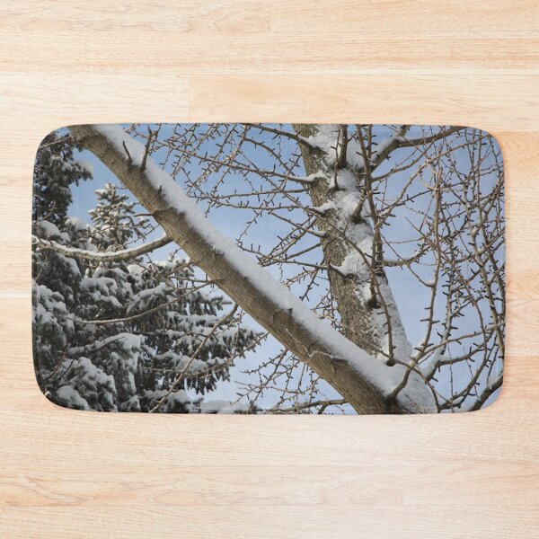 Item preview, Snow Covered Ginkgo Tree Branches and Evergreen with Blue Sky designed and sold by JariHawk.