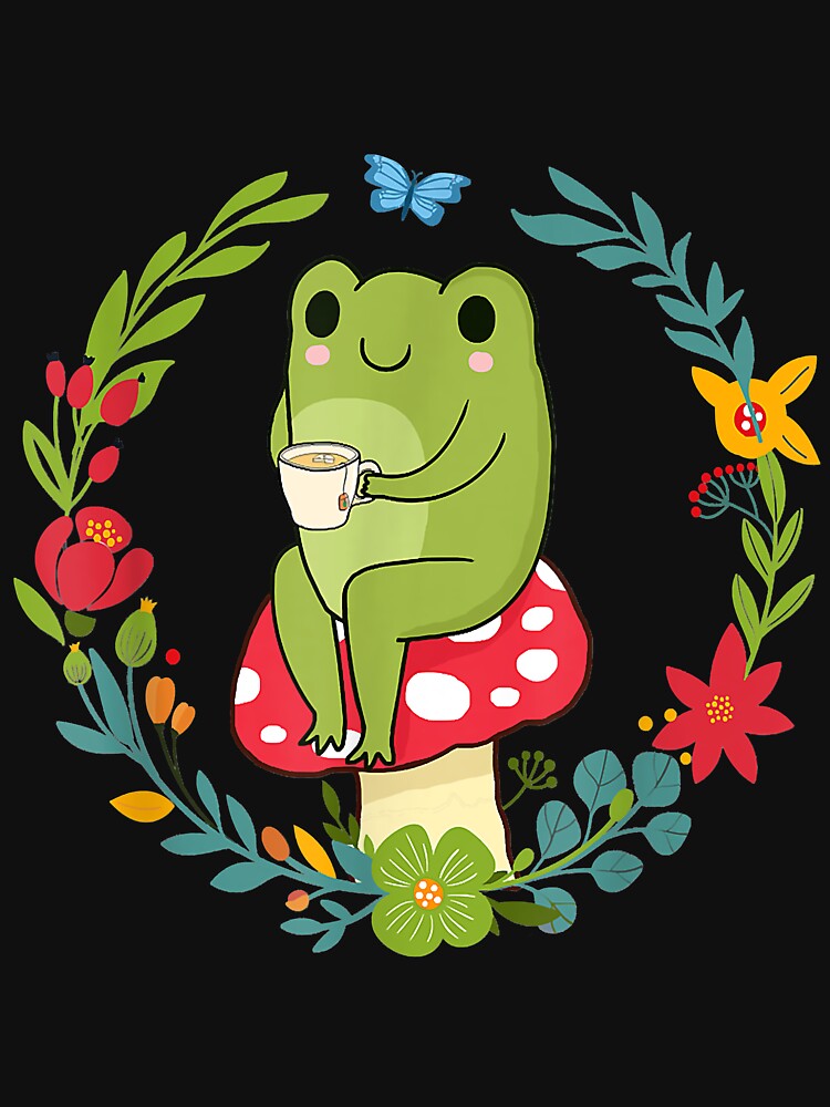 Frogs Drinking Tea Mushroom Cute Cottagecore Aesthetic Frog Front & Back  Coffee Mug