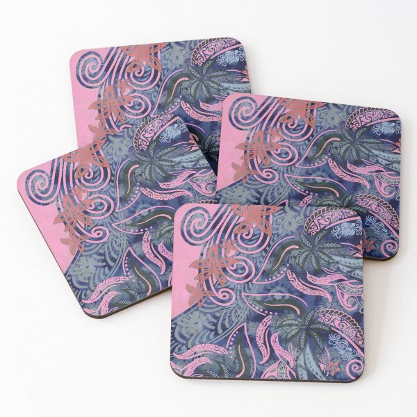 Item preview, Polynesian - Hawaiian - Samoan Blue And Pink Tribal Floral designed and sold by sunnthreads.