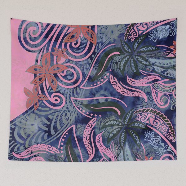 Item preview, Polynesian - Hawaiian - Samoan Blue And Pink Tribal Floral designed and sold by sunnthreads.