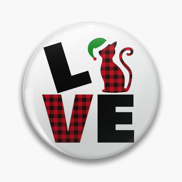 Item preview, LOVE Cute Christmas Cat with Santa Hat Red Buffalo Plaid Pattern designed and sold by SpringMoonPress.