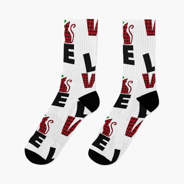 Artikelvorschau, LOVE süße Weihnachtskatze mit Weihnachtsmütze Red Buffalo Plaid Pattern entworfen und verkauft von SpringMoonPress.