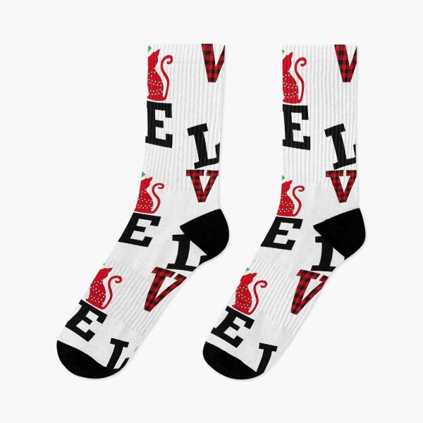 Artikelvorschau, LOVE süße Weihnachtskatze mit Weihnachtsmütze und rotem Buffalo Plaid Pattern entworfen und verkauft von SpringMoonPress.