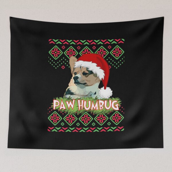 Item preview, Corgi tricolor de Navidad con gorro de Papá Noel con fondo suéter feo | Paw Humbug designed and sold by OnyxTurtle.