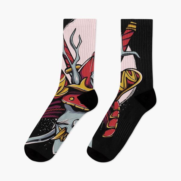 Item preview, oni mask with japanese samurai helmet with moon and katana sword illustration designed and sold by TOKO ORENN.