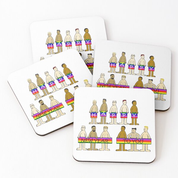 Item preview, Happy New Year Gay Almost Naked Men with Banners designed and sold by KateTaylor.