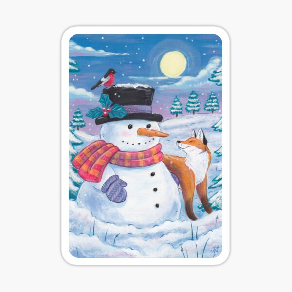 Item preview, Bonhomme de neige et renard matin d'hiver designed and sold by kattvalk.