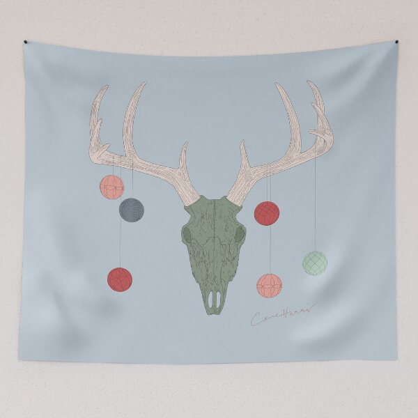 Item preview, Reindeer skull with baubles pale blue by Gorilla Bark designed and sold by GorillaBark.