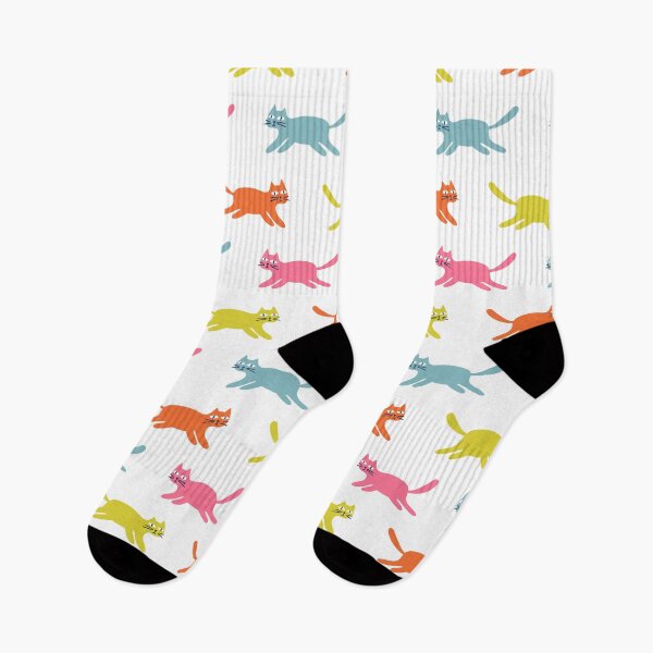 Item preview, Neon Cats Pattern Socks Gift Idea Cute Cool Neon Colorful Cat Kitty Kittens Pattern designed and sold by Dr.YesOrNo.