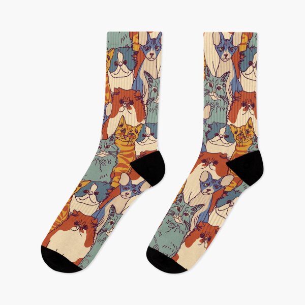 Item preview, Crowded Cats Pattern Socks Gift Idea Cute Cool Colorful Cat Kitty Kittens Pattern designed and sold by Dr.YesOrNo.