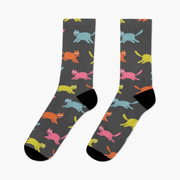 Item preview, Neon Cats Pattern Socks Gift Idea Cute Cool Neon Colorful Cat Kitty Kittens Pattern designed and sold by Dr.YesOrNo.