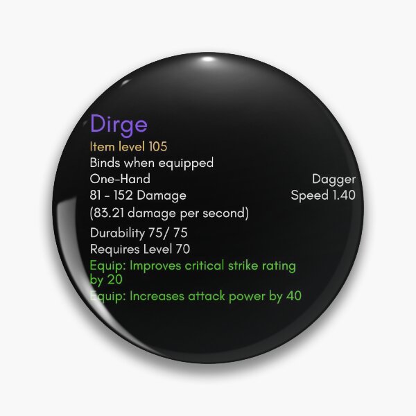 Item preview, Dirge, the infamous dagger of the Burning Crusade designed and sold by Vicenzio.
