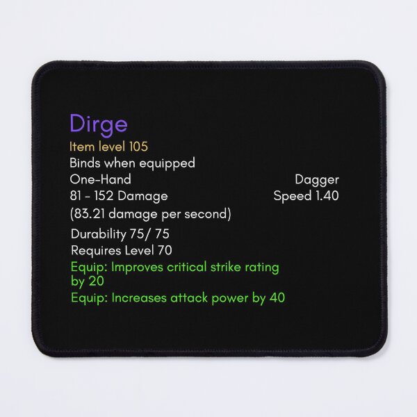 Item preview, Dirge, the infamous dagger of the Burning Crusade designed and sold by Vicenzio.