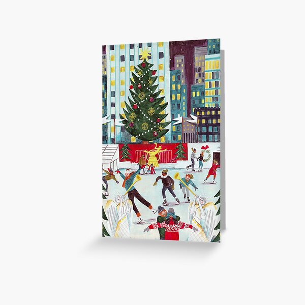 New York city lights Rockefeller center skating Greeting Card
