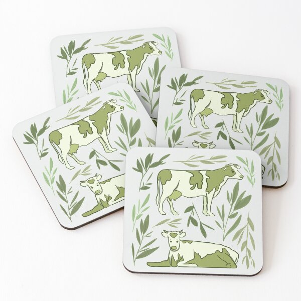 Item preview, Green Matcha Tea Cow - Green and White Animal Illustration Pattern designed and sold by TheRainbowRoom.