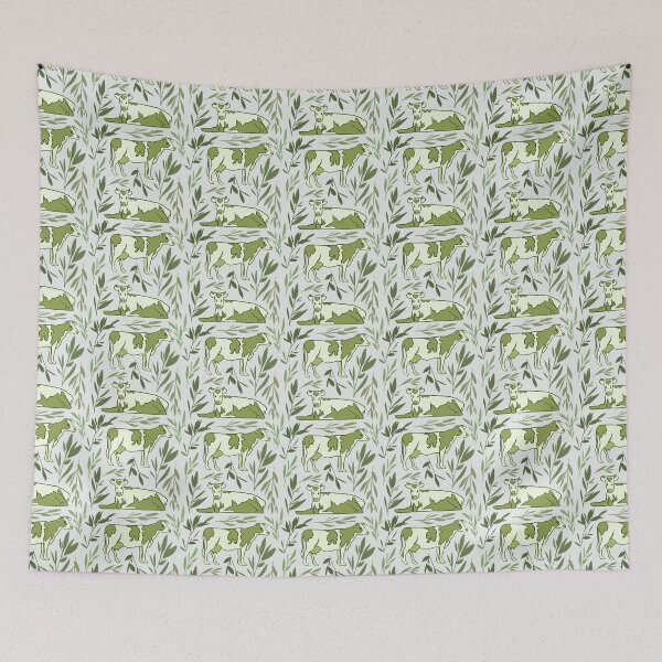 Item preview, Green Matcha Tea Cow - Green and White Animal Illustration Pattern designed and sold by TheRainbowRoom.